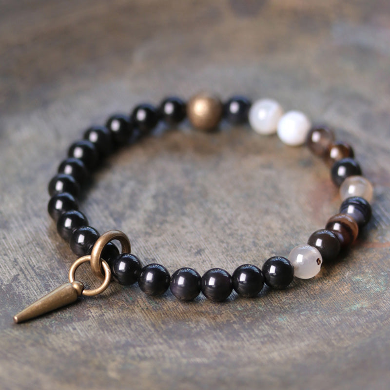 Spirituality Buddha Karma Black Obsidian Sodalite Crystal Copper Strength Couple Bracelet