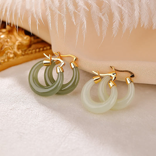 Jade Round Jade Cyan Jade Prosperity Luck Drop Earrings