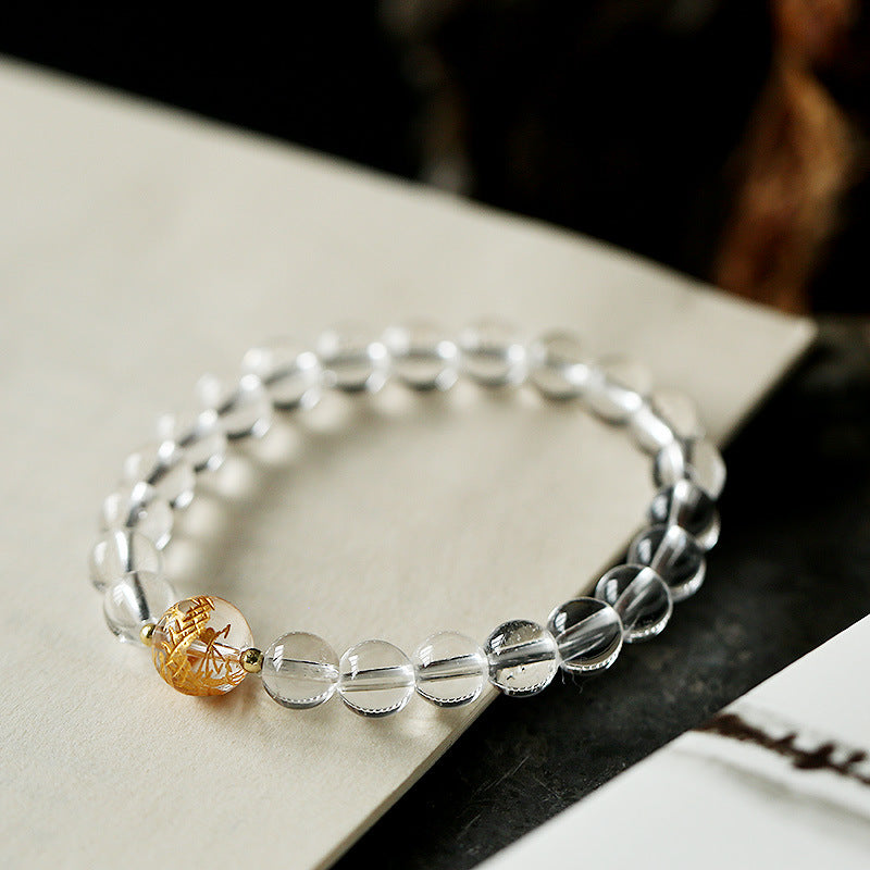 Spirituality Buddha Karma Natural Black Obsidian White Crystal Black Onyx Dragon Strength Bracelet