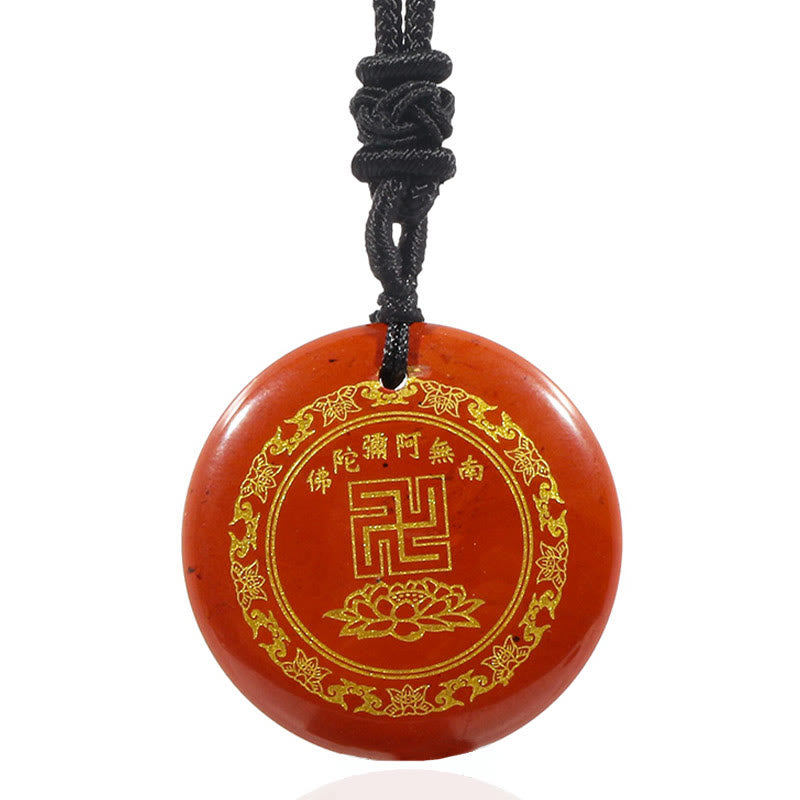 Spirituality Buddha Karma Swastika Lotus Pattern Natural Various Crystal Black Obsidian Purification Necklace Pendant