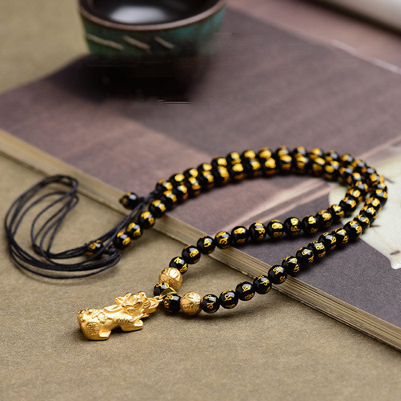 Spirituality Buddha Karma FengShui Obsidian PiXiu Wealth Necklace