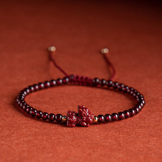 Ancient Tibetan Buddhist Red String Tradition  Garnet Cinnabar PiXiu Blessing Calm String Bracelet