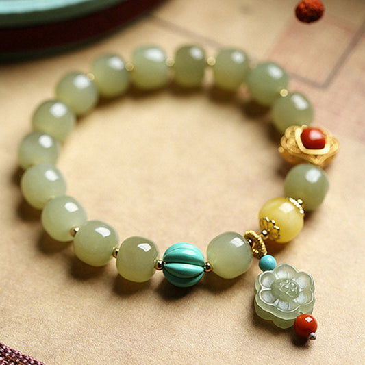 Jade Jade Amber Lotus Bead Luck Bracelet