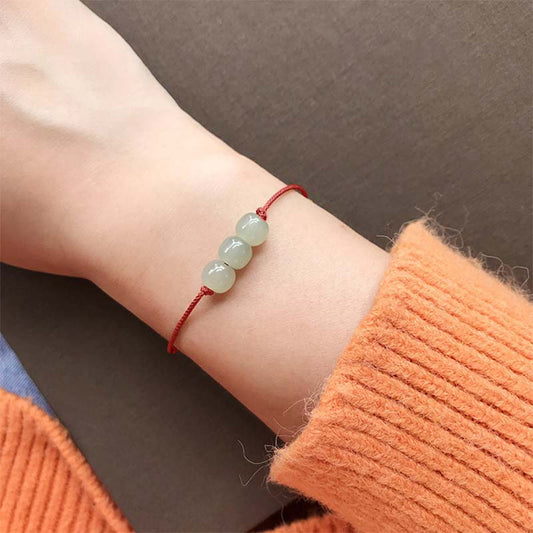 Jade Three Beads Jade Luck String Weave Bracelet