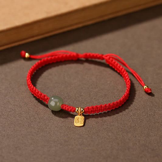 Jade 925 Sterling Silver Hetian Jade Blessing Wealth Red String Bracelet