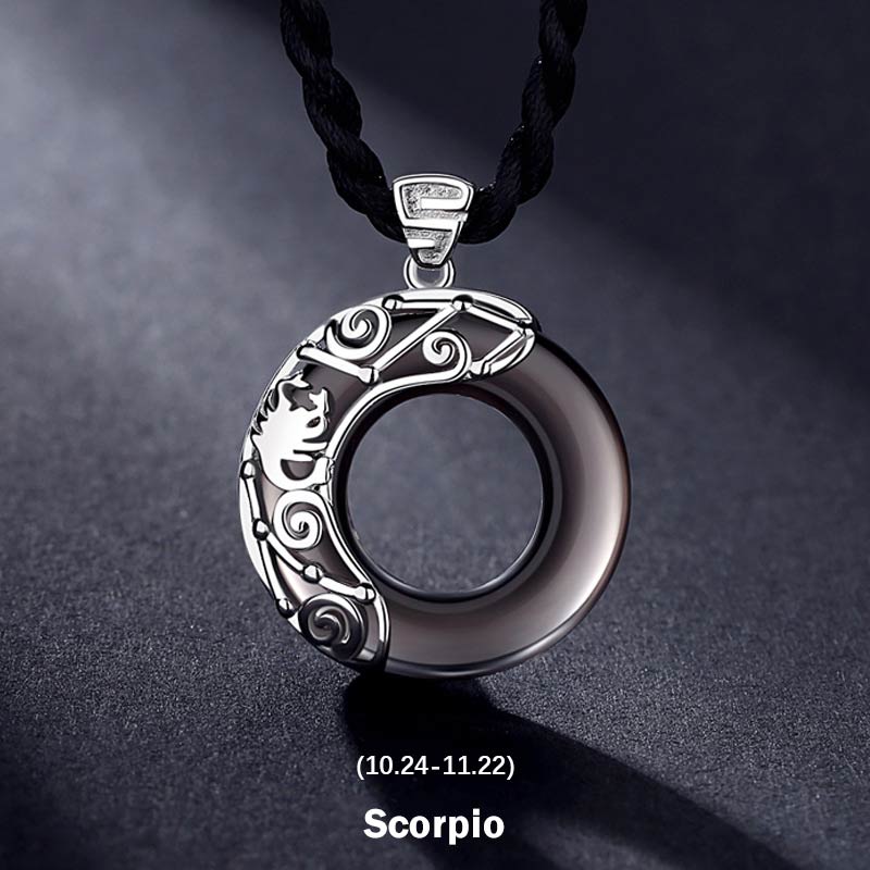 Spirituality Buddha Karma 12 Constellations of the Zodiac Ice Obsidian Blessing Round Pendant Necklace