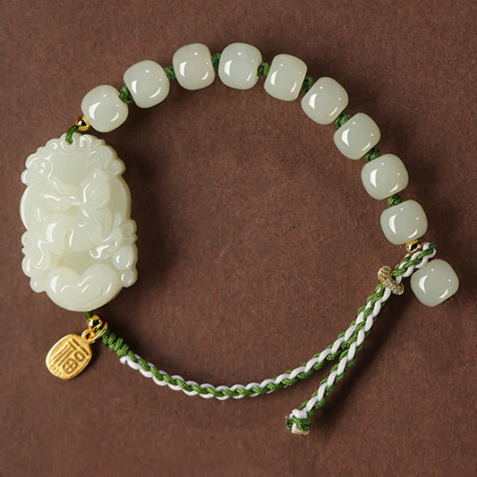 Jade 925 Sterling Silver Chinese Zodiac Hetian Jade Happiness Luck String Bracelet