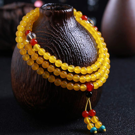 Golden Energy Citrine 108 Mala Beads Yellow Chalcedony Harmony Bracelet