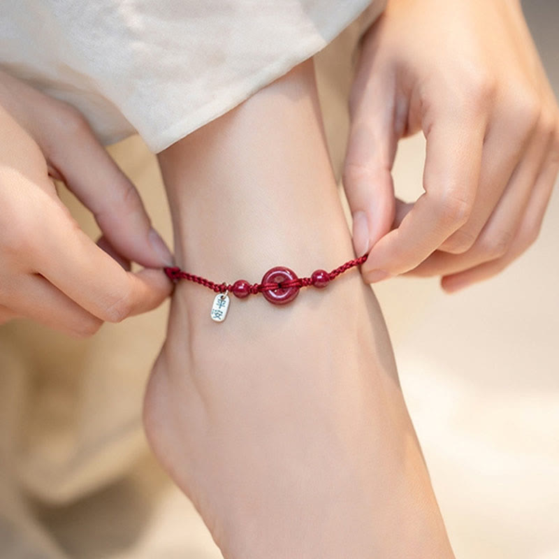 Spirituality Buddha Karma Handmade Cinnabar Peace Buckle Safe and Healthy Charm Blessing String Bracelet Anklet