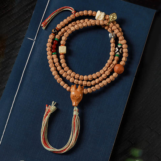 Spirituality Buddha Karma 108 Beads Bodhi Seed Red Agate Deer Head Wisdom Mala Bracelet