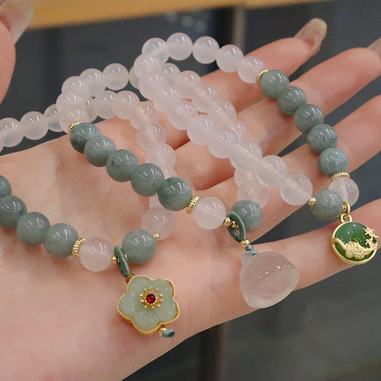 Jade White Agate Jade Lotus Flower Peace Buckle Protection Bracelet