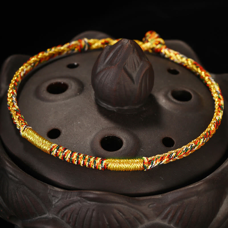 Spirituality Buddha Karma Handmade Gold Multicolored Rope Protection Braided Bracelet Anklet