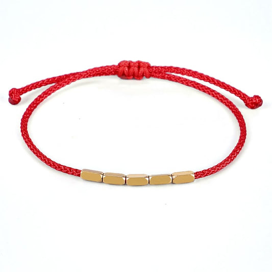 Ancient Tibetan Buddhist Red String Tradition Handcrafted Copper Bead Protection Braided String Bracelet