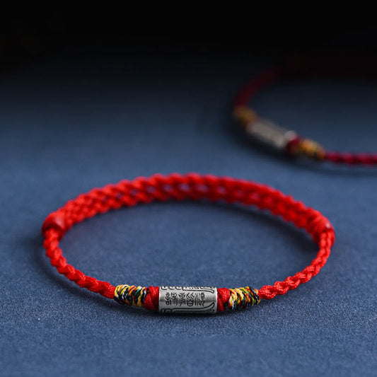 Ancient Tibetan Buddhist Red String Tradition Handcrafted 925 Sterling Silver Everything Goes Well Design Protection Strength Bracelet Anklet