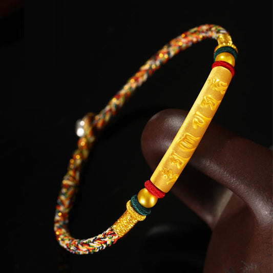 Ancient Tibetan Buddhist Red String Tradition Tibetan 999 Gold Om Mani Padme Hum Handcrafted Eight Thread Peace Knot Luck Braided Couple Bracelet
