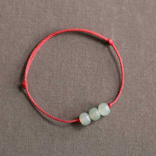 Jade Three Beads Jade Luck String Weave Bracelet
