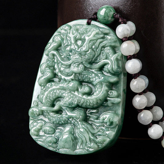 Jade Chinese Zodiac Dragon Jade Prosperity Necklace Bead String Pendant