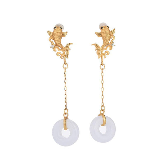 Jade FengShui Koi White Jade Fortune Earrings