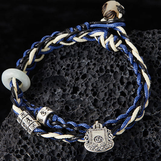 Ancient Tibetan Buddhist Red String Tradition 925 Sterling Silver Om Mani Padme Hum Swastika Handmade Protection Bracelet