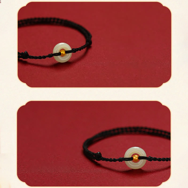 Jade 999 Gold Bead Round Peace Buckle Hetian Jade Luck Abundance Braided Bracelet Anklet