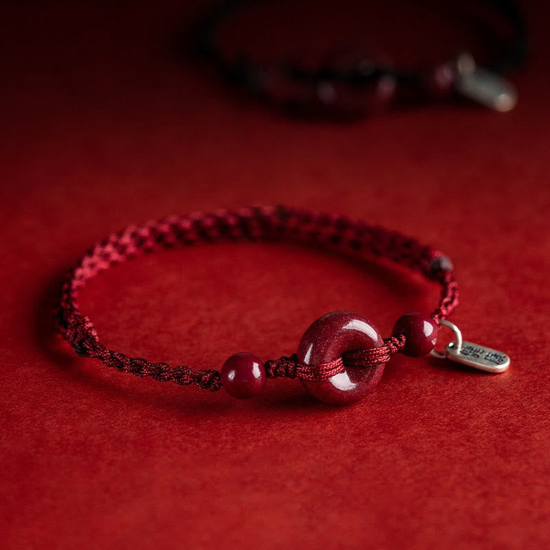 Spirituality Buddha Karma Handmade Cinnabar Peace Buckle Safe and Healthy Charm Blessing String Bracelet Anklet