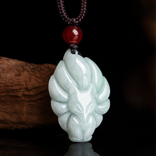 Jade Natural Jade Nine Tailed Fox Luck Prosperity Necklace Pendant
