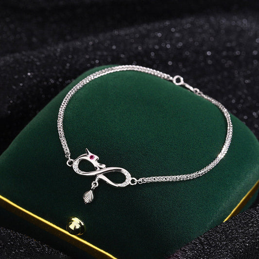 Ancient Tibetan Buddhist Red String Tradition Year Of The Dragon 999 Sterling Silver Zircon Endless Knot Tail Charm Luck Protection Bracelet