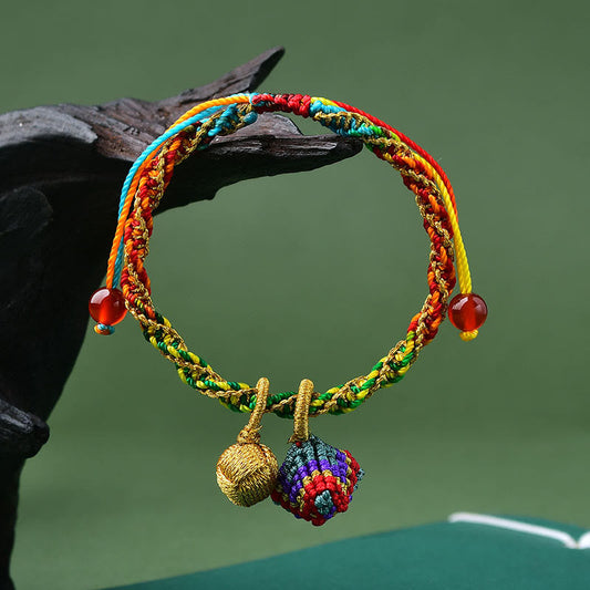 Ancient Tibetan Buddhist Red String Tradition  Colorful Rope Luck Handcrafted Zongzi Charm Bracelet