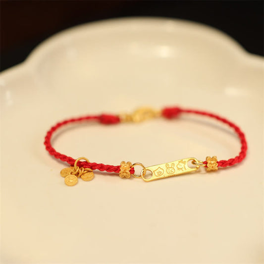 Tibetan Knot Protection 925 Sterling Silver Tai Sui Chinese Zodiac Pig Rabbit Goat Luck Braided String Bracelet