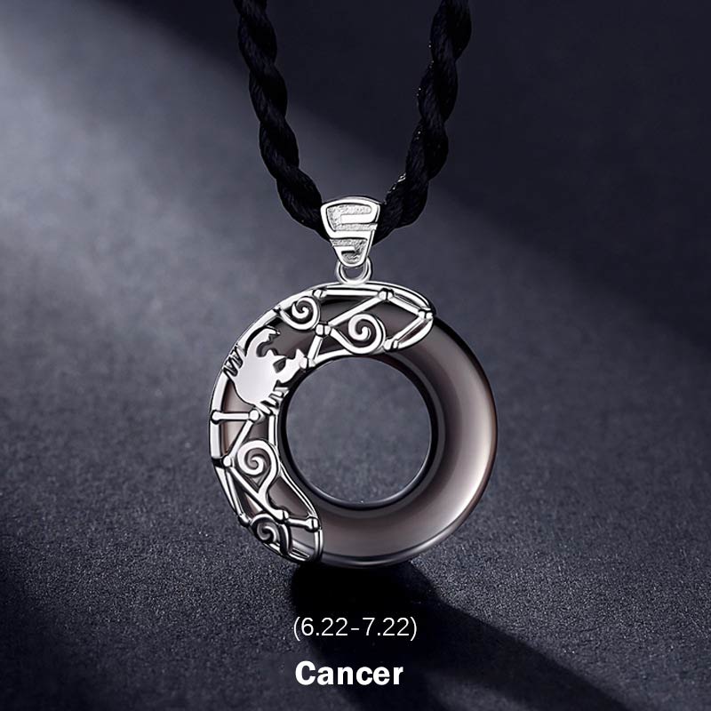 Spirituality Buddha Karma 12 Constellations of the Zodiac Ice Obsidian Blessing Round Pendant Necklace