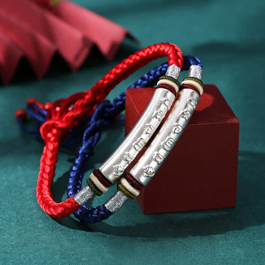 Ancient Tibetan Buddhist Red String Tradition 999 Sterling Silver Om Mani Padme Hum Protection Strength String Bracelet