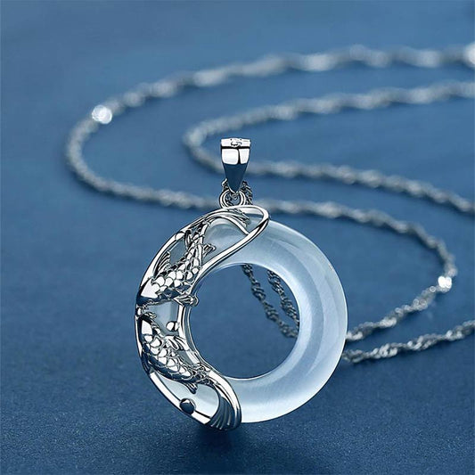 Jade Natural White Jade Koi Lucky Necklace