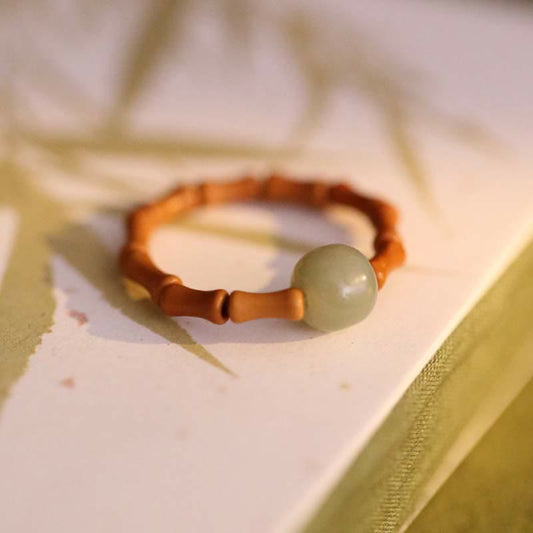 Jade  Hetian Jade Beaded Bamboo Prosperity Luck Ring