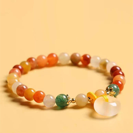 Jade 14K Gold Plated Colorful Golden Silk Jade Peace Buckle Wealth Bracelet