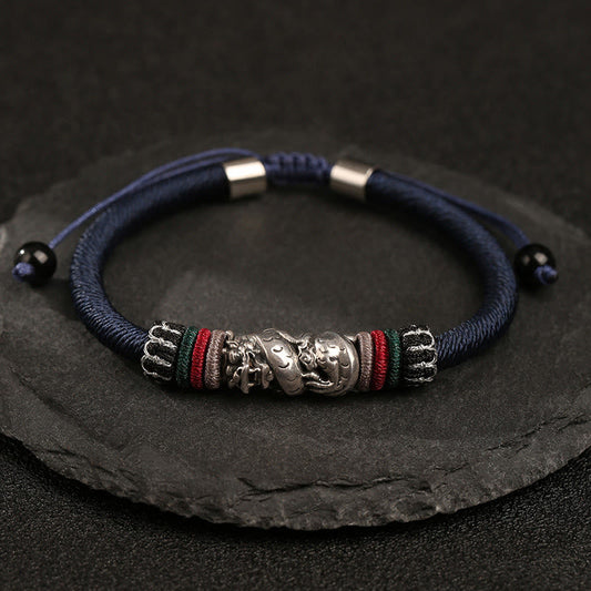 Ancient Tibetan Buddhist Red String Tradition Handmade 925 Sterling Silver Year Of The Dragon Auspicious Dragon Luck Rope Bracelet