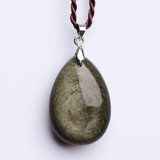 Spirituality Buddha Karma Gold Sheen Obsidian Black Obsidian Rainbow Obsidian Wealth Water Drop Necklace Pendant