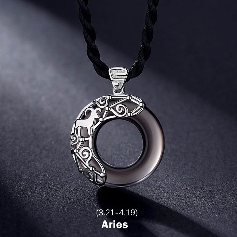 Spirituality Buddha Karma 12 Constellations of the Zodiac Ice Obsidian Blessing Round Pendant Necklace