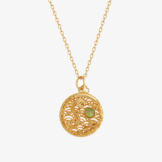 Jade 925 Sterling Silver Year Of The Dragon Auspicious Clouds Hetian Jade Inlaid Luck Necklace Pendant