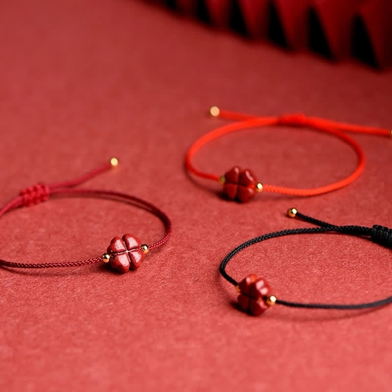 Spirituality Buddha Karma Natural Cinnabar Four Leaf Clover Blessing Red String Bracelet Anklet