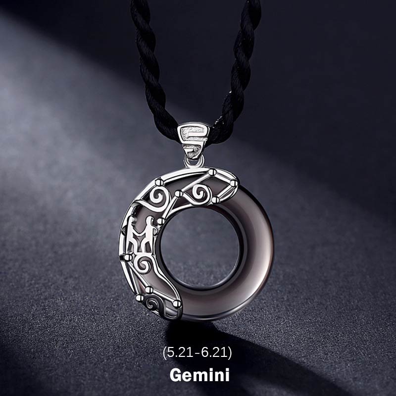 Spirituality Buddha Karma 12 Constellations of the Zodiac Ice Obsidian Blessing Round Pendant Necklace