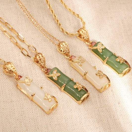 Jade  White Jade Cyan Jade Bamboo Luck Protection Necklace Pendant