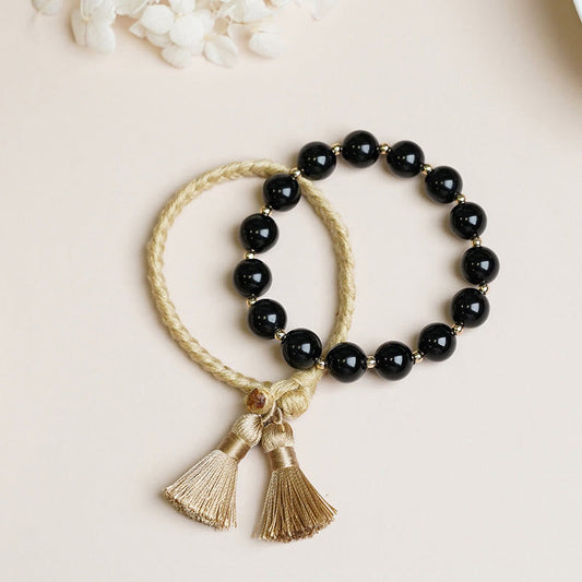 Ancient Tibetan Buddhist Red String Tradition 2Pcs Black Onyx Bead Support Protection String Bracelet