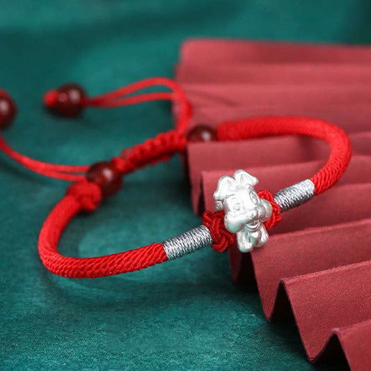 Ancient Tibetan Buddhist Red String Tradition 999 Sterling Silver Chinese Zodiac Luck Strength Red String Bracelet