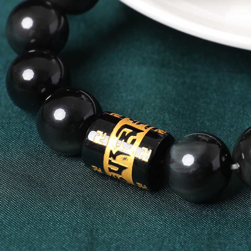 Spirituality Buddha Karma Rainbow Obsidian Om Mani Padme Hum Swastika Positive Bracelet