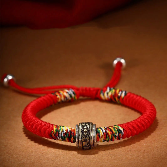 Ancient Tibetan Buddhist Red String Tradition 925 Sterling Silver Om Mani Padme Hum King Kong Knot Faith Bracelet