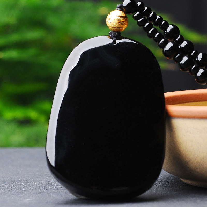 Spirituality Buddha Karma 18k Gold-plated Dragon Obsidian Lucky Pendant Necklace