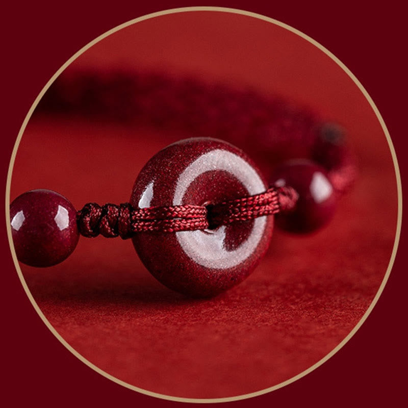 Spirituality Buddha Karma Handmade Cinnabar Peace Buckle Safe and Healthy Charm Blessing String Bracelet Anklet