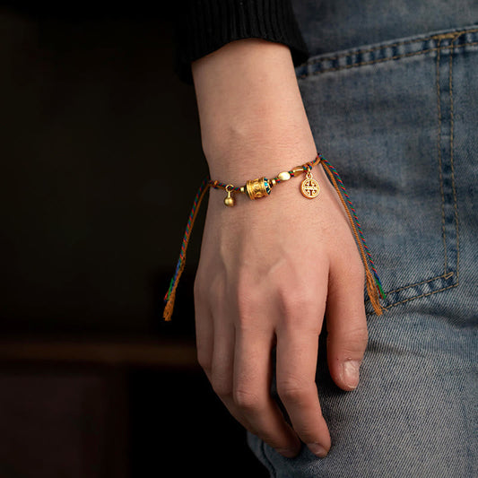 Ancient Tibetan Buddhist Red String Tradition Tibetan Handmade Om Mani Padme Hum Prayer Wheel Protection Strength String Bracelet