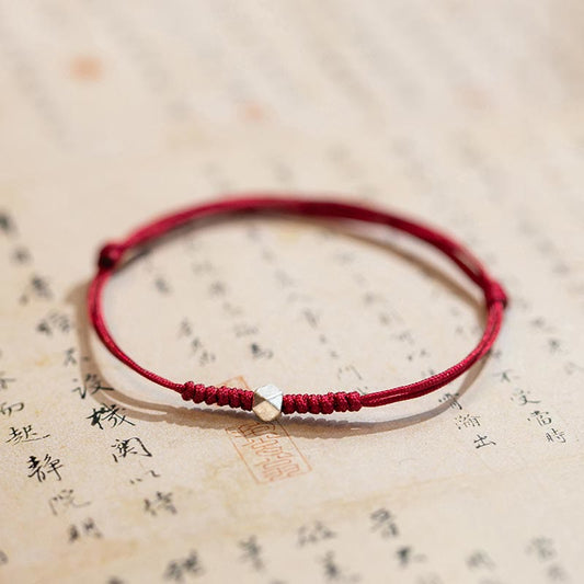 Ancient Tibetan Buddhist Red String Tradition 925 Sterling Silver Luck Bead Protection Red String Braided Bracelet