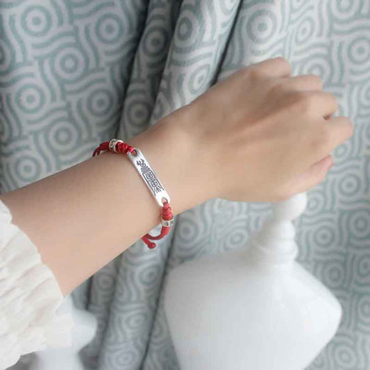 Ancient Tibetan Buddhist Red String Tradition 925 Sterling Silver Red String Luck Strength Braid Bracelet